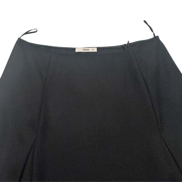 PRADA Black Wool A-Line Double Pleated Midi Skirt IT 46 Made in Italy - Picture 8 of 16